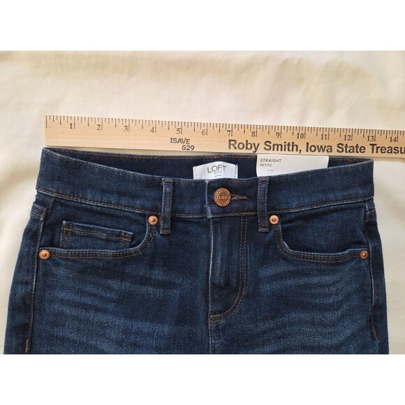NWT Loft Outlet | Size 0 Petite | Straight Leg High Rise Jeans Raw Hem - Picture 9 of 12